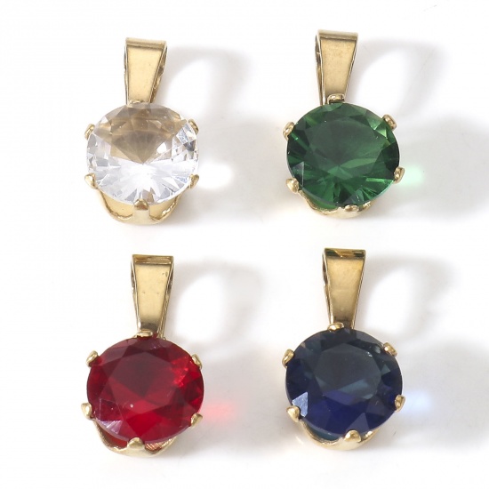 Immagine di 2 Pz Placcatura Sottovuoto 304 Acciaio Inossidabile Ciondoli Pendenti Tondo Placcato Oro 18K 17mm x 8mm
