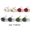 Picture of 304 Stainless Steel & Cubic Zirconia Ear Post Stud Earring With Loop Connector Accessories Round 18K Gold Plated Multicolor 11mm x 8mm