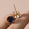 Picture of 304 Stainless Steel & Cubic Zirconia Ear Post Stud Earring With Loop Connector Accessories Round 18K Gold Plated Multicolor 11mm x 8mm