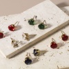 Picture of 304 Stainless Steel & Cubic Zirconia Ear Post Stud Earring With Loop Connector Accessories Round 18K Gold Plated Multicolor 11mm x 8mm