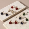 Picture of 304 Stainless Steel & Cubic Zirconia Ear Post Stud Earring With Loop Connector Accessories Round 18K Gold Plated Multicolor 11mm x 8mm