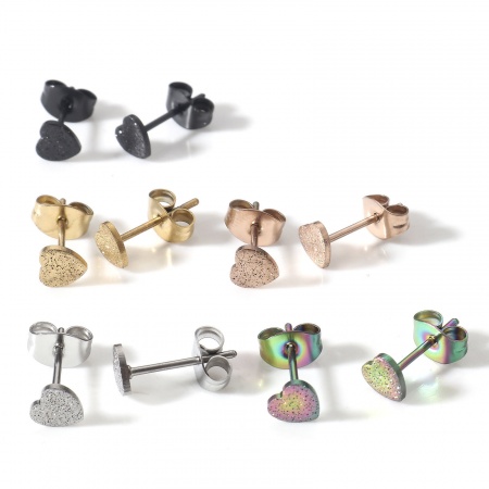 304 Edelstahl Ohrring Ohrstecker Herz Sternenstaub 5mm x 5mm, Drahtstärke: (20 gauge), 10 Stück