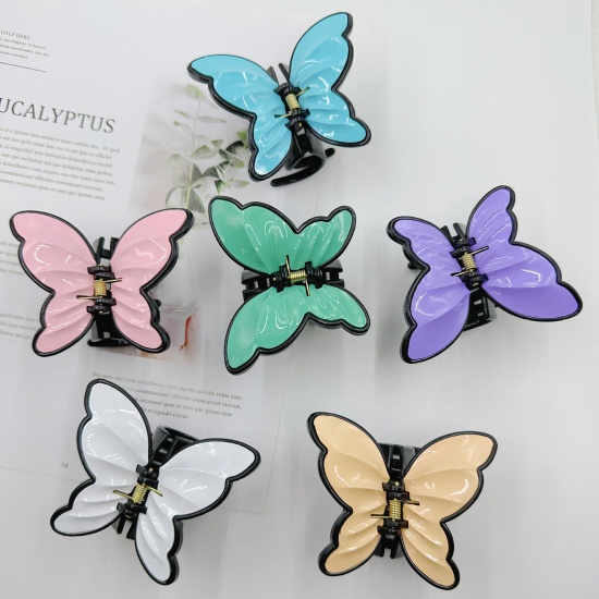 Image de Pince Griffe à Cheveux en Résine Rétro Multicolore Papillon 1 Pièce