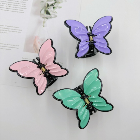 Image de Pince Griffe à Cheveux en Résine Rétro Multicolore Papillon 1 Pièce