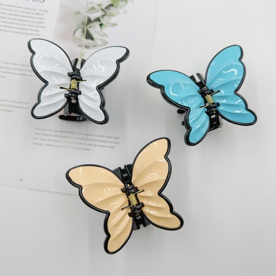 Image de Pince Griffe à Cheveux en Résine Rétro Multicolore Papillon 1 Pièce