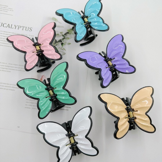 Image de Pince Griffe à Cheveux en Résine Rétro Multicolore Papillon 1 Pièce