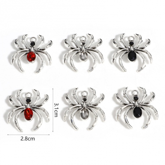 Picture of Zinc Based Alloy Halloween Charms Antique Silver Color Halloween Spider Animal 3.1cm x 2.8cm