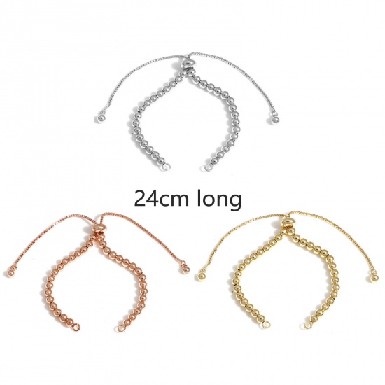 Picture of Brass Box Chain Semi-finished Adjustable Slider/ Slide Bolo Bracelets For DIY Handmade Jewelry Making Multicolor Beaded 24cm(9 4/8") long                                                                                                                     