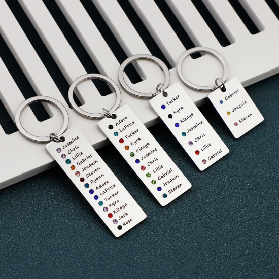 Picture of 304 Stainless Steel Birthstone Blank Stamping Tags Keychain & Keyring Silver Tone Rectangle