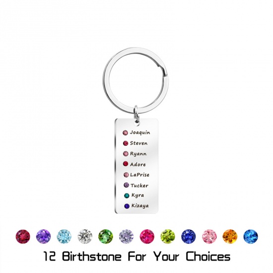 Picture of 304 Stainless Steel Birthstone Blank Stamping Tags Keychain & Keyring Silver Tone Rectangle