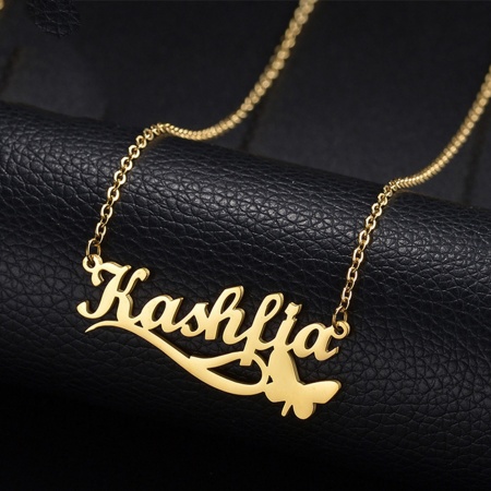 Bild von 1 Strang 304 Edelstahl Personalisierte Namenskette Personalisierter Buchstaben-Charm-Anhänger Schmetterling 45cm lang