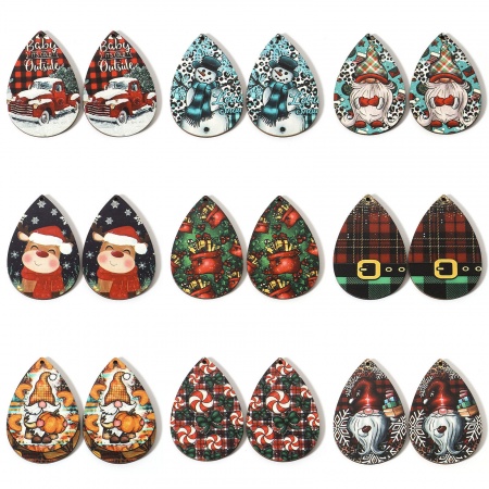 Legno Natale Ciondoli Multicolore Goccia 5.4cm x 3.7cm, 10 Pz