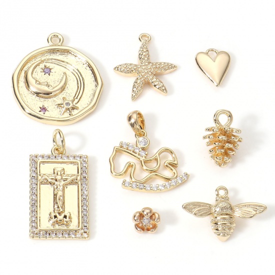 Immagine di Ottone Charms 18K Vero Oro Placcato 3D Trasparente Cubic Zirconiae 2 Pz