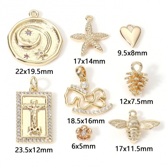 Immagine di Ottone Charms 18K Vero Oro Placcato 3D Trasparente Cubic Zirconiae 2 Pz