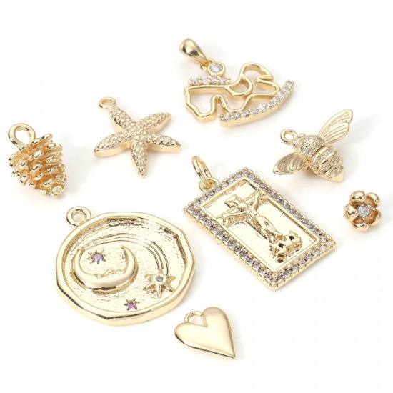 Immagine di Ottone Charms 18K Vero Oro Placcato 3D Trasparente Cubic Zirconiae 2 Pz