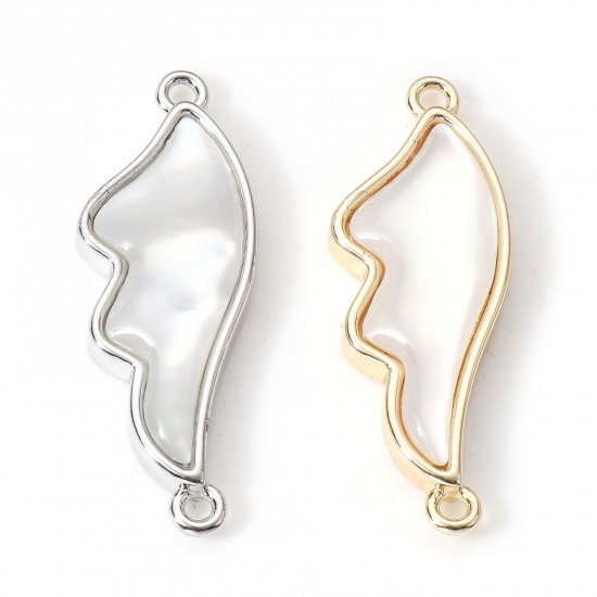 Bild von Muschel + Messing Steckverbinder Charms Anhänger Flügel Echtgold plattiert 26,5mm x 9,5mm, 1 Stück