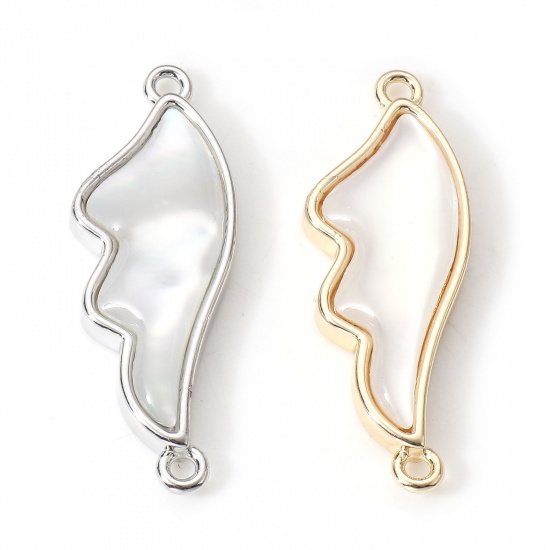 Immagine di Conchiglia + Ottone Pendenti Charms Connettori Accessori Ali Oro riempito 26.5mm x 9.5mm, 1 Pz