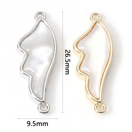 Bild von Muschel + Messing Steckverbinder Charms Anhänger Flügel Echtgold plattiert 26,5mm x 9,5mm, 1 Stück