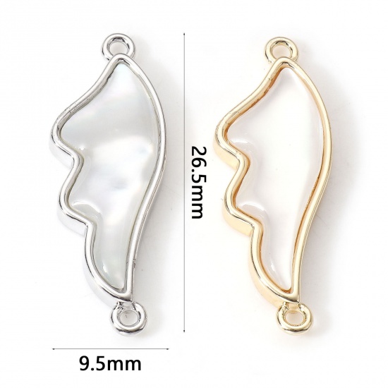 Immagine di Conchiglia + Ottone Pendenti Charms Connettori Accessori Ali Oro riempito 26.5mm x 9.5mm, 1 Pz