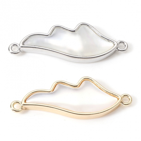 Bild von Muschel + Messing Steckverbinder Charms Anhänger Flügel Echtgold plattiert 26,5mm x 9,5mm, 1 Stück