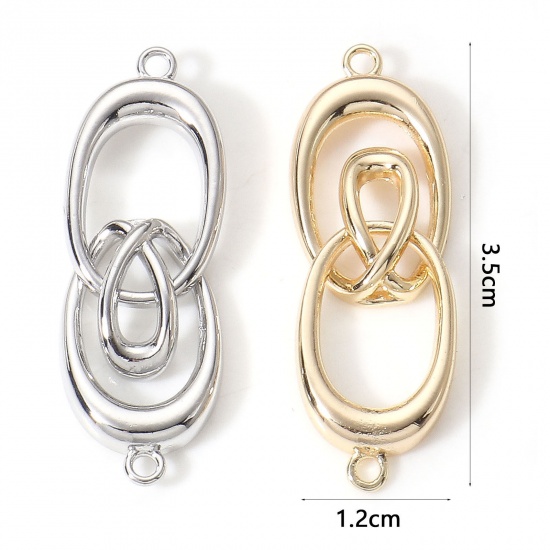 Immagine di Ottone Pendenti Charms Connettori Accessori Nodo di corda Vero Oro Placcato Filigrana 3.5cm x 1.2cm, 2 Pz