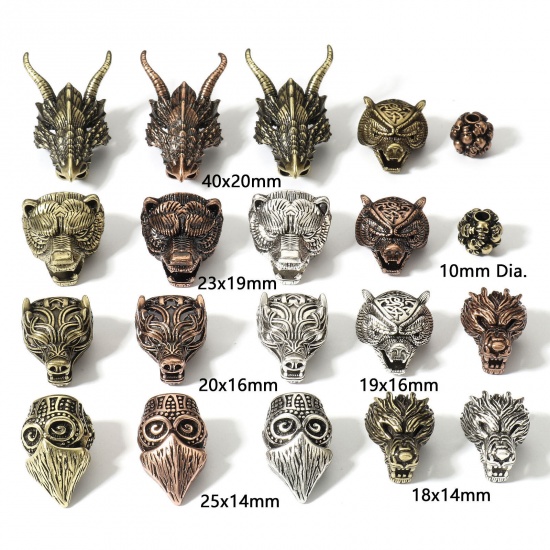 Picture of Brass Spacer Beads For DIY Charm Jewelry Making Multicolor Wolf Dragon 3D                                                                                                                                                                                     