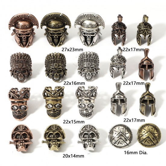 Picture of Brass Retro Spacer Beads For DIY Charm Jewelry Making Multicolor Skeleton Skull Helmet 3D                                                                                                                                                                     