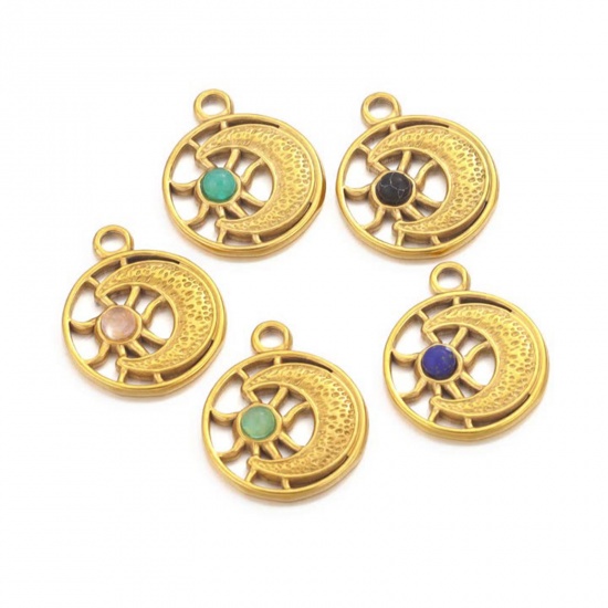 Immagine di 304 Acciaio Inossidabile & Gemma Charms Placcato Oro 18K Sole & Luna 2 Pz