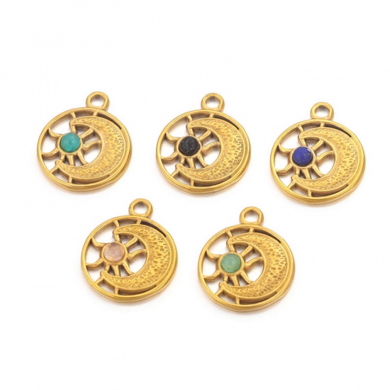 Immagine di 304 Acciaio Inossidabile & Gemma Charms Placcato Oro 18K Sole & Luna 2 Pz