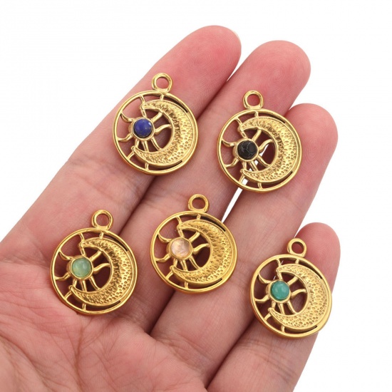 Immagine di 304 Acciaio Inossidabile & Gemma Charms Placcato Oro 18K Sole & Luna 2 Pz