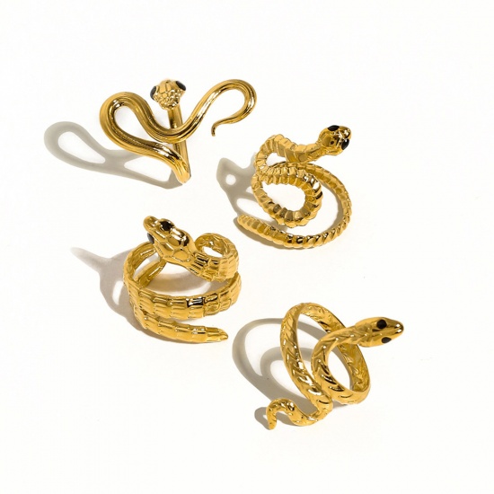 Picture of Eco-friendly Vacuum Plating Stylish Retro 18K Real Gold Plated 304 Stainless Steel Open Snake Animal Rings For Women Birthday