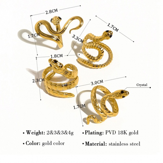 Picture of Eco-friendly Vacuum Plating Stylish Retro 18K Real Gold Plated 304 Stainless Steel Open Snake Animal Rings For Women Birthday