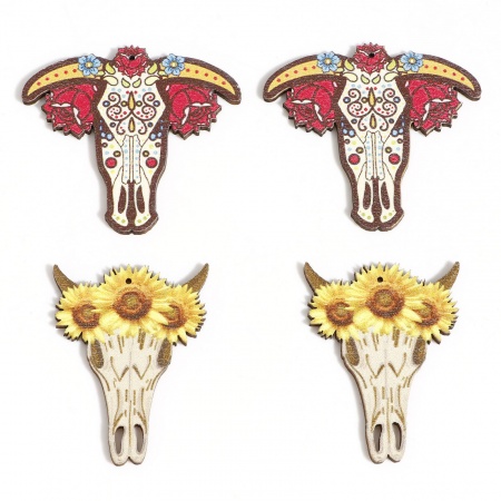 Natural Wood Boho Chic Bohemia Pendants Multicolor Bull Head/ Cow Head Flower