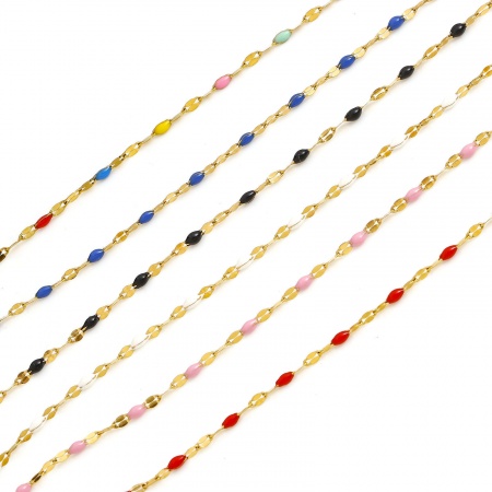 1 Pièce Colliers en 304 Acier Inoxydable Chaîne Maille Lèvres Doré Émail