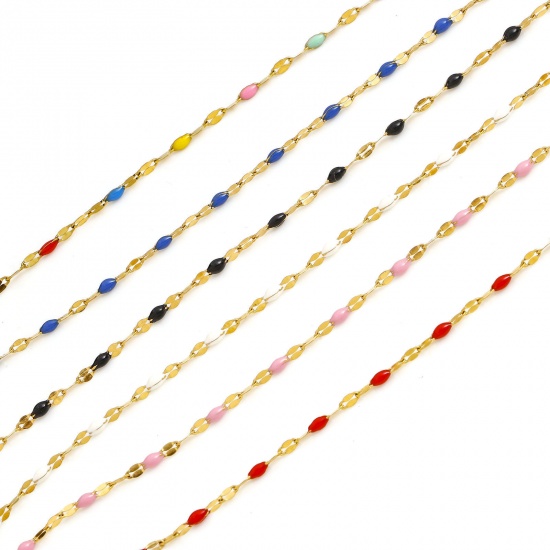 Picture of 304 Stainless Steel Lips Chain Necklace For DIY Jewelry Making Gold Plated Enamel