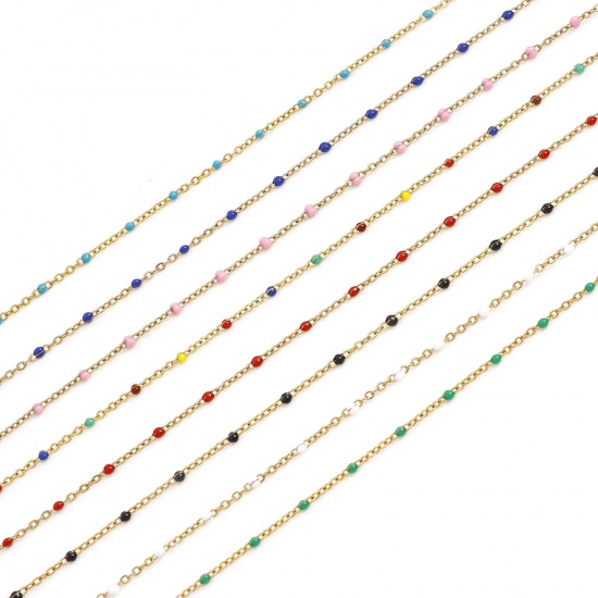 Bild von 1 Strang 304 Edelstahl Gliederkette Kette Halskette Vergoldet Emaille