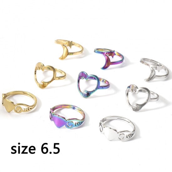 Immagine di 2 Pz 304 Acciaio Inossidabile Aperto Regolabile Anello 16.9mm (taglia di US: 6.5)