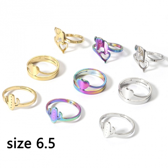 Immagine di 2 Pz 304 Acciaio Inossidabile Aperto Regolabile Anello 16.9mm (taglia di US: 6.5)