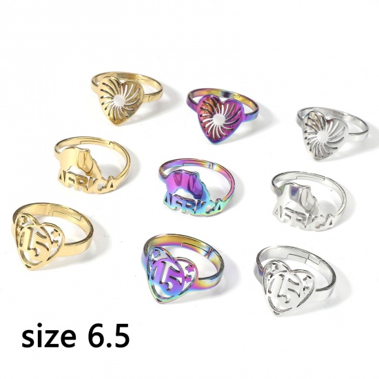 Immagine di 2 Pz 304 Acciaio Inossidabile Aperto Regolabile Anello 16.9mm (taglia di US: 6.5)