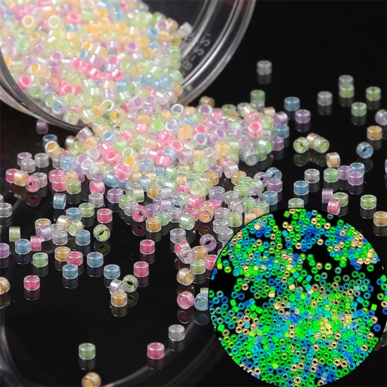Immagine di Vetro Seme Perline Round Rocailles Multicolore Baglie nel buio Per 2.5mm Dia., Foro:Circa 1mm, 10 Grammi (Circa 70Pz/Grammo)