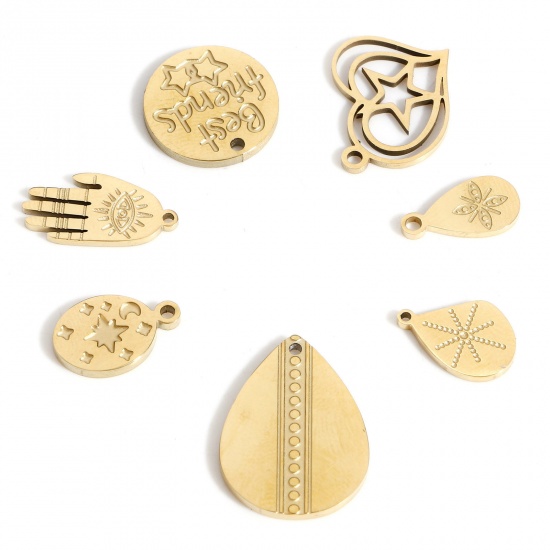 Picture of 316L Stainless Steel Geometry Series Charms Gold Plated Drop Flower