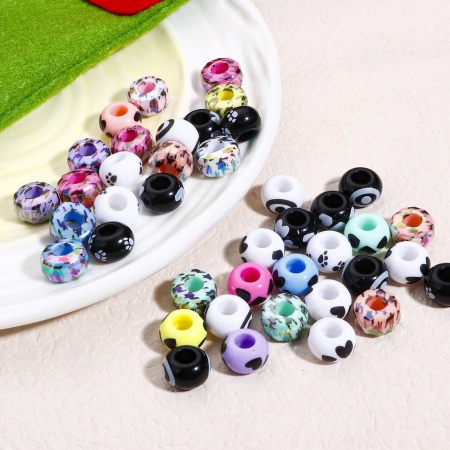 Acrylic European Style Large Hole Charm Beads At Random Mixed Color Abacus Heart 14mm Dia.