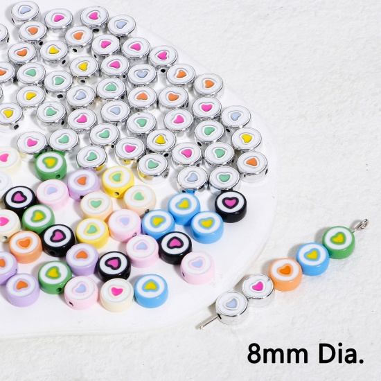 Picture of Zinc Based Alloy Valentine's Day Spacer Beads For DIY Charm Jewelry Making At Random Mixed Color Round Heart Enamel About 8mm Dia.