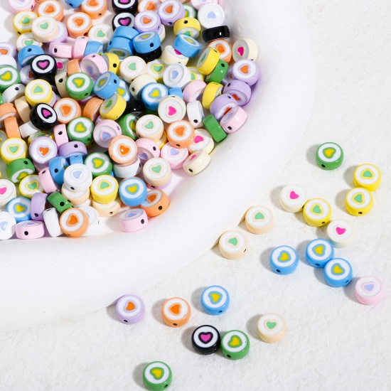 Picture of Zinc Based Alloy Valentine's Day Spacer Beads For DIY Charm Jewelry Making At Random Mixed Color Round Heart Enamel About 8mm Dia.