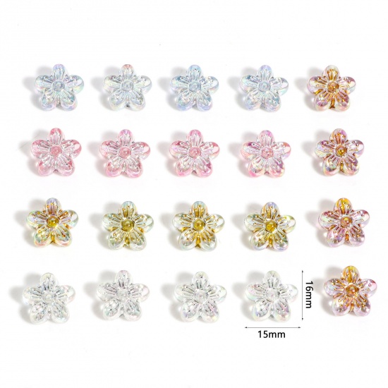 Picture of Acrylic Flora Collection Beads For DIY Charm Jewelry Making Multicolor Flower AB Color About 16mm x 15mm
