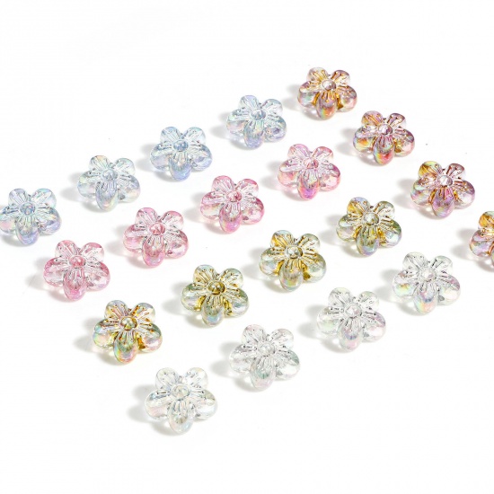 Picture of Acrylic Flora Collection Beads For DIY Charm Jewelry Making Multicolor Flower AB Color About 16mm x 15mm
