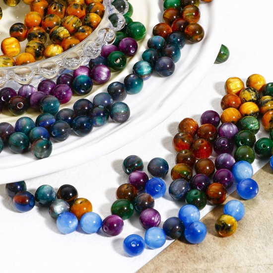 Image de Perles pour DIY Fabrication de Bijoux en Acrylique Multicolore Rond Aquarelle Env. 8mm Dia, Trou: env. 1.5mm, 100 Pcs