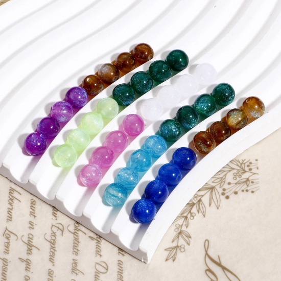 Picture of Acrylic Beads For DIY Jewelry Making Multicolor Round Glitter About 8mm Dia.