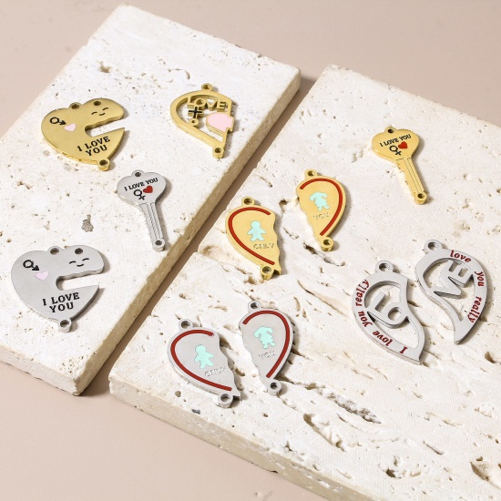 Picture of 304 Stainless Steel Valentine's Day Connectors Charms Pendants Enamel