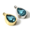 Picture of 304 Stainless Steel Charms Drop Green Blue Rhinestone 12mm x 8mm
